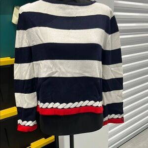 St. John Navy and White Striped Skirt with Red Trim vintage feeling beachy !